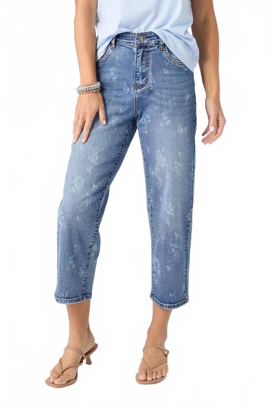 NEW COCO + CARMEN everstretch straight leg capri jeans in floral print light was
